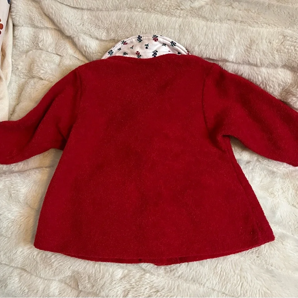 VTG 80s 90s Oshkosh Baby Infant Girls 0/3M Red Terry Cloth Snap Front Winter Top